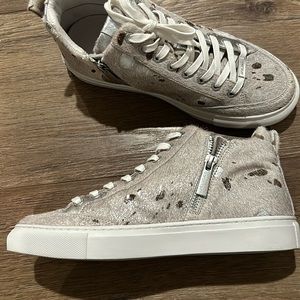 J Slides brand high top leather sneaker